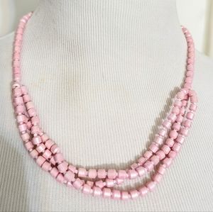 Vintage necklace Y2K hand crafted ceramic & acrylic beads baby pink & white